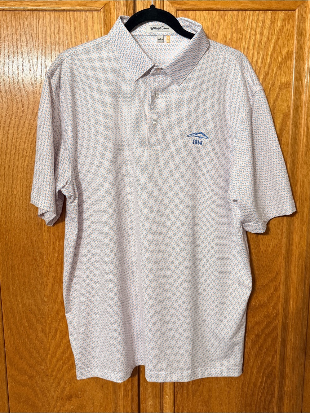 Straight Down white golf polo with subtle all-over micro-pattern men size Large